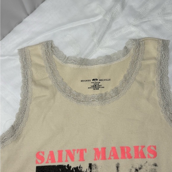 Brandy Melville Cream Tank Top with Graphic Print - Picture 2 of 9